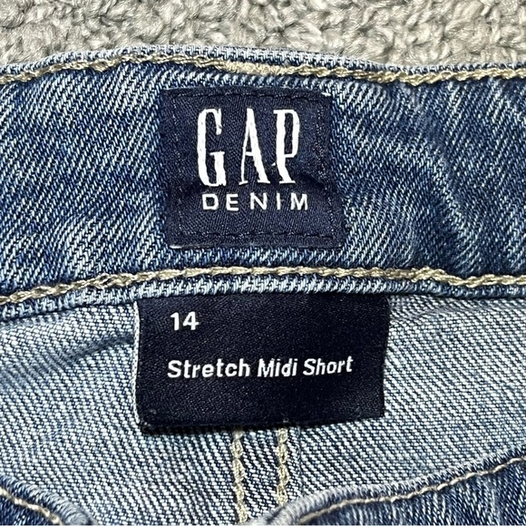 GAP Stretch Midi Shorts Girls Size 14 Blue Denim Cut Off - Picture 5 of 9